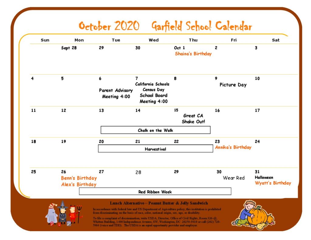 Monthly Calendar Garfield School District